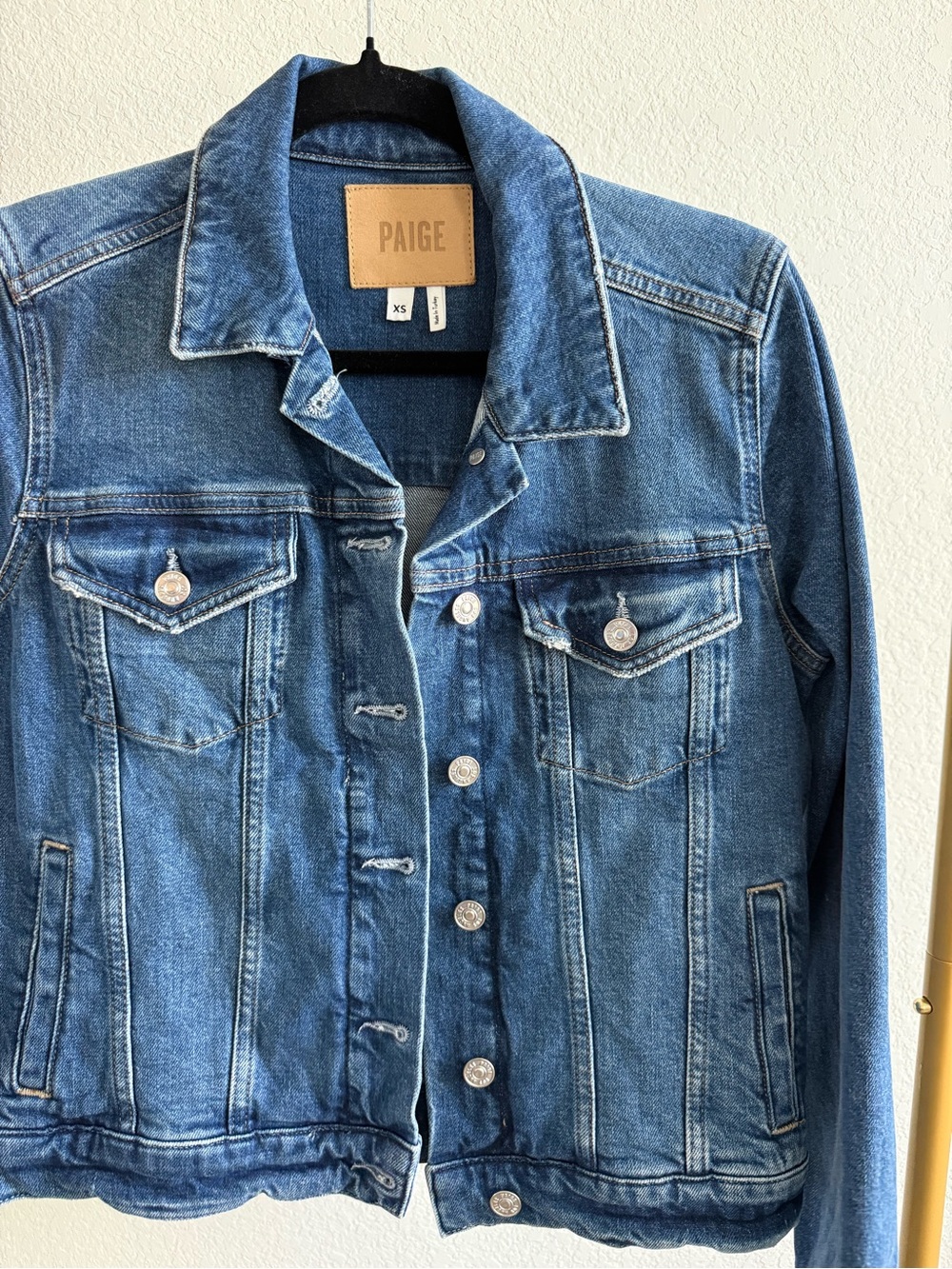 PAIGE Medium Wash Blue Denim Trucker Jacket